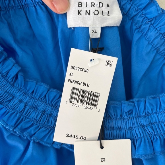 Bird n Knoll XL Blue Donatella Poplin Maxi Stretch Dress One Shoulder Pockets - Picture 3 of 9